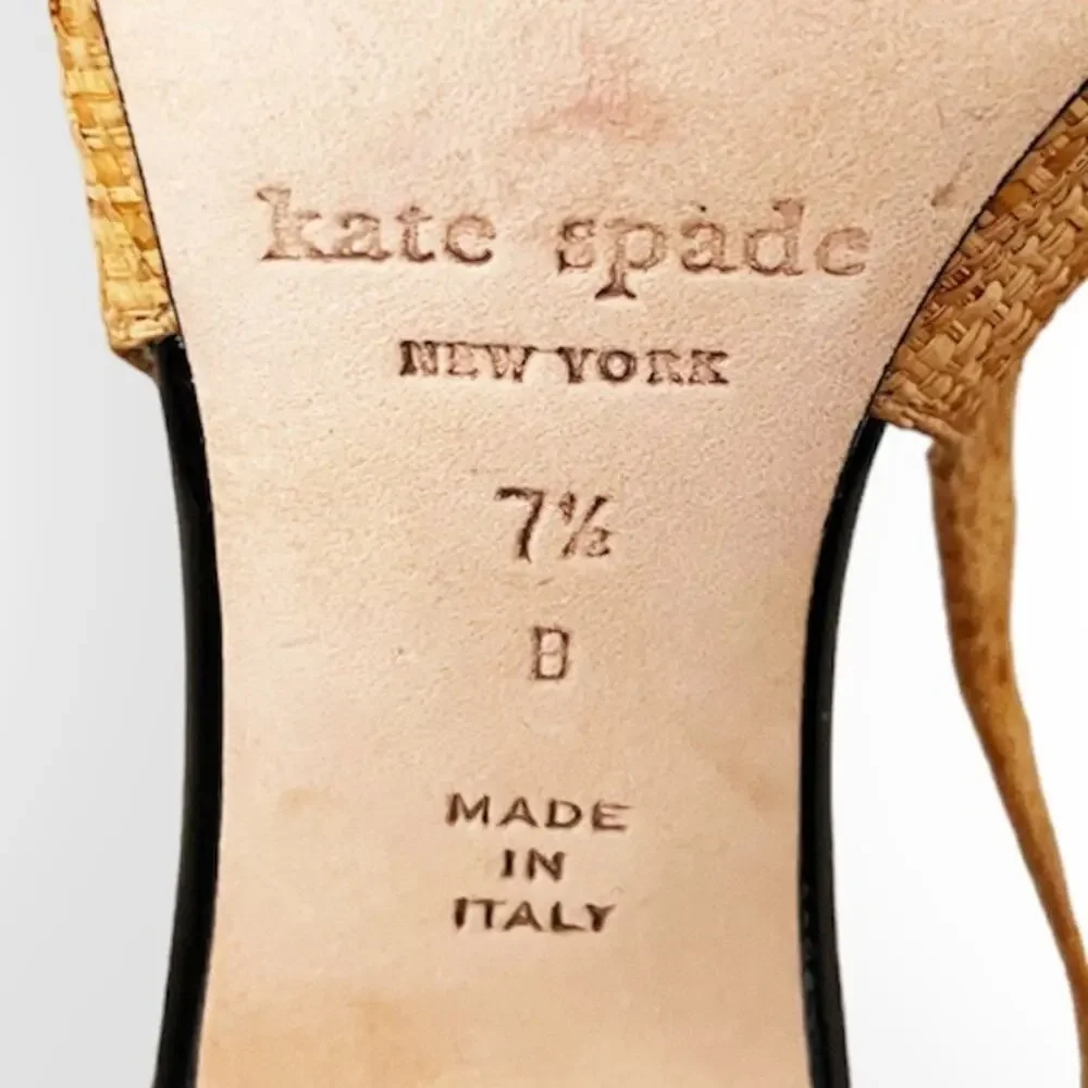Kate Spade Raffia Leather Slingback Heels Black Pointed Toe Bow Pumps Size 7.5